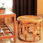Handcrafted Antique Vintage Look Cane Wicker Rattan Stool Ottoman Chair for Living Room Furniture Patio Home Balcony Garden Varnish Brown