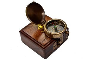 Antique Brass Pocket Compass with Wooden Box - Image 6