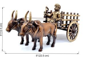 Two Moustaches Vintage Bullock Cart Design Brass Decor Showpiece - Image 2