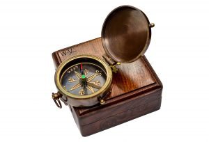 Antique Brass Pocket Compass with Wooden Box - Image 2