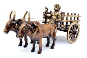 Two Moustaches Vintage Bullock Cart Design Brass Decor Showpiece