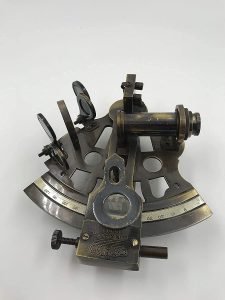 Brass Vintage Nautical Handmade German Sextant De Navigation with Wooden Antique Finish Glass Box - Image 2