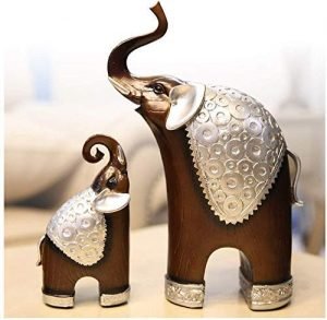 Thai Style Elephant Figurines Mother & Child Elephant Fengshui Resin Sculptures for Home Decor Ornament - (Set of 2, Brown) - Image 2