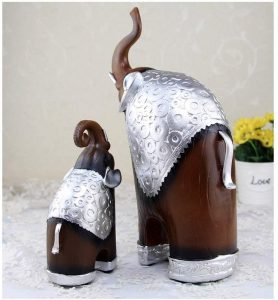 Thai Style Elephant Figurines Mother & Child Elephant Fengshui Resin Sculptures for Home Decor Ornament - (Set of 2, Brown) - Image 5