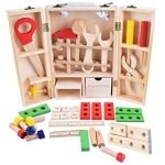 Wooden Carpenter Tool Box Children Portable Educational Construction Toys for Kids (Multi-Color)