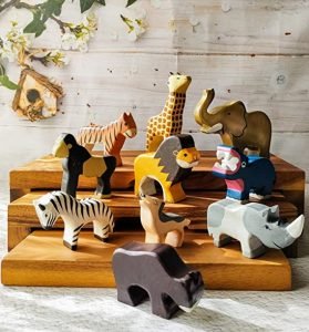 10 Piece Wooden Wild Animals/Forest Animals/Classic Toy for Pretend Play/Educational Balancing Toy