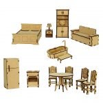 wooden miniature furniture - home decor, construction toy, modeling kit, school project - easy to assemble (extended furniture)-Beige(Pack of 16 Pieces)