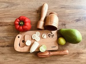 Wooden Little Sous Chef's Real Kitchen Tools Kitchen Set with Montessori Knife and Cutting Board, Mortar and Pestle, Wooden Citrus Fruit Juicer - Image 5