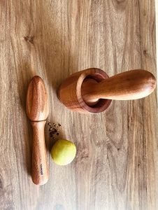 Wooden Little Sous Chef's Real Kitchen Tools Kitchen Set with Montessori Knife and Cutting Board, Mortar and Pestle, Wooden Citrus Fruit Juicer - Image 2