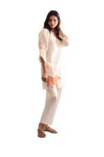 Women 100% Muslin cotton with Embroidery  Kurta Pant Set - Beige color - Image 7