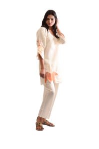 Women 100% Muslin cotton with Embroidery  Kurta Pant Set - Beige color - Image 7