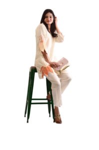 Women 100% Muslin cotton with Embroidery  Kurta Pant Set - Beige color - Image 6