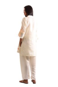 Women 100% Muslin cotton with Embroidery  Kurta Pant Set - Beige color - Image 4
